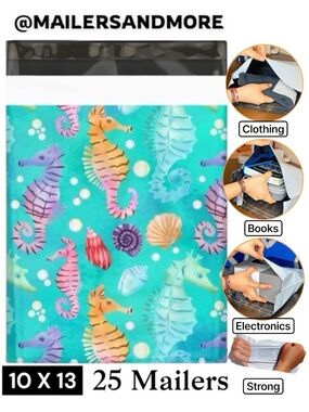 25 10X13 Poly Mailers Sea horses Shipping Envelopes Bags PRICE IS FIRM